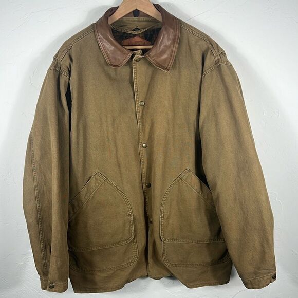 š„Vintage WOOLRICH Denim Wool Blanket Lined CanvasāBarn Aztec Jacket -Sz XL -EUC - Picture 1 of 11
